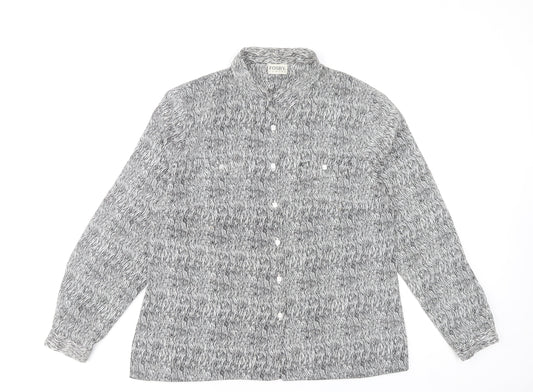 Fosby Women’s Grey Animal Print Button-Up Long Sleeve Shirt Size 16