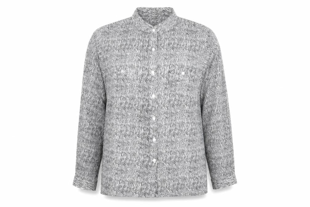 Fosby Women’s Grey Animal Print Button-Up Long Sleeve Shirt Size 16