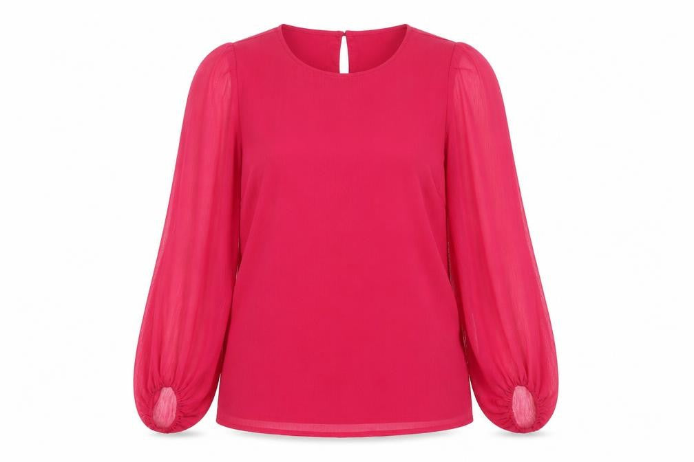 VILA Women's Pink Chiffon Long Sleeve Tunic Blouse Size 10