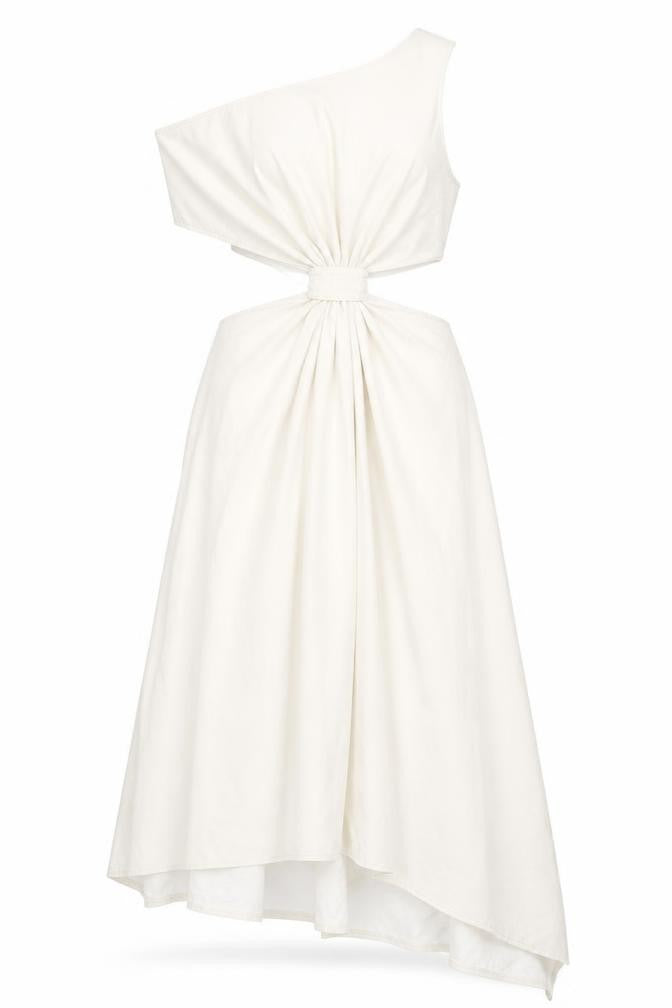 Topshop Women Ivory One Shoulder Asymmetric Midi Dress Size 14