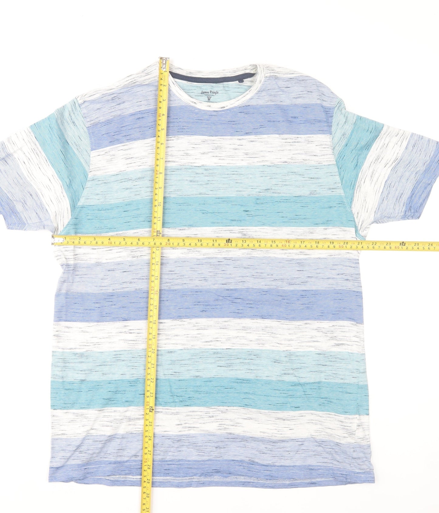 James Pringle Men's Blue Striped Cotton Crew Neck T-Shirt Size L