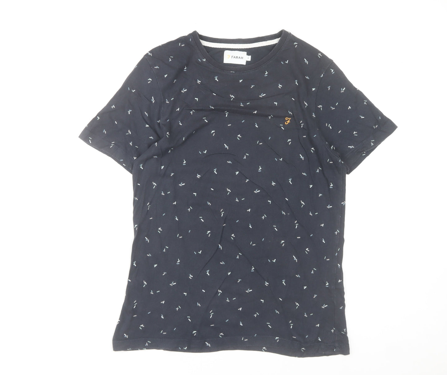 Farah Men's Navy Blue Small Graphic Print Crew Neck Cotton T-Shirt