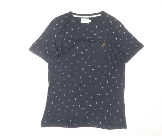 Farah Men's Navy Blue Small Graphic Print Crew Neck Cotton T-Shirt
