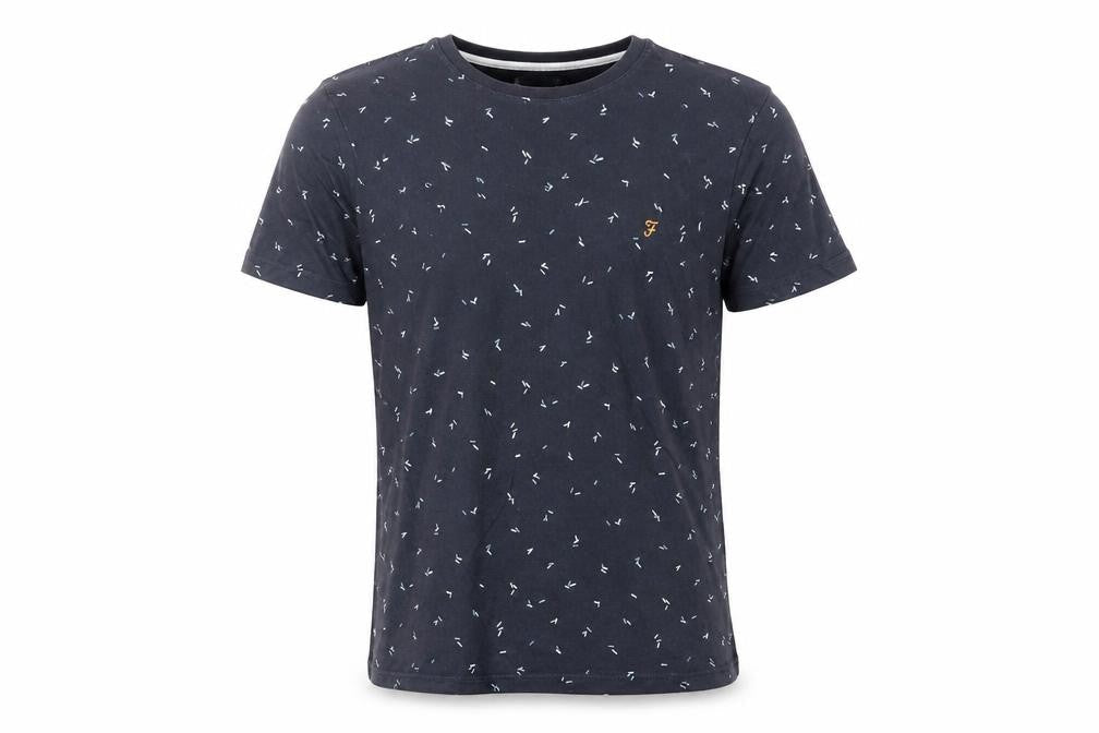 Farah Men's Navy Blue Small Graphic Print Crew Neck Cotton T-Shirt