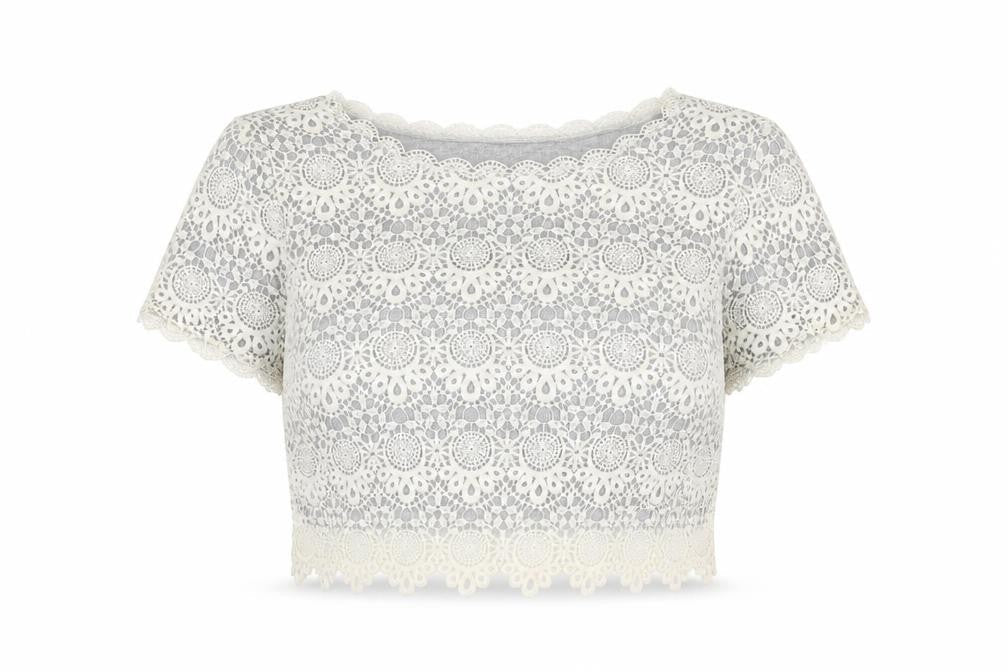 H&M Divided Women's Grey Lace Cropped Short Sleeve Blouse Size S