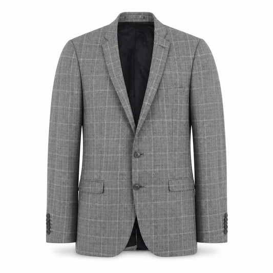 Ben Sherman Men’s Grey Check Wool Blazer 38L Single Breasted Jacket