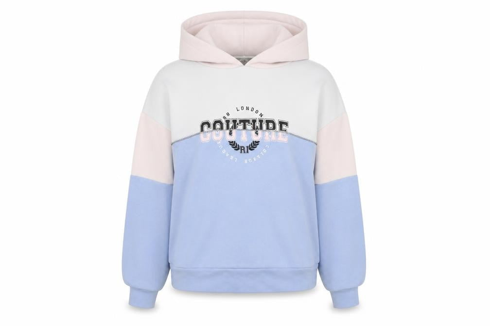 River Island Women's Blue Colourblock Hoodie S Cotton Blend Couture Design