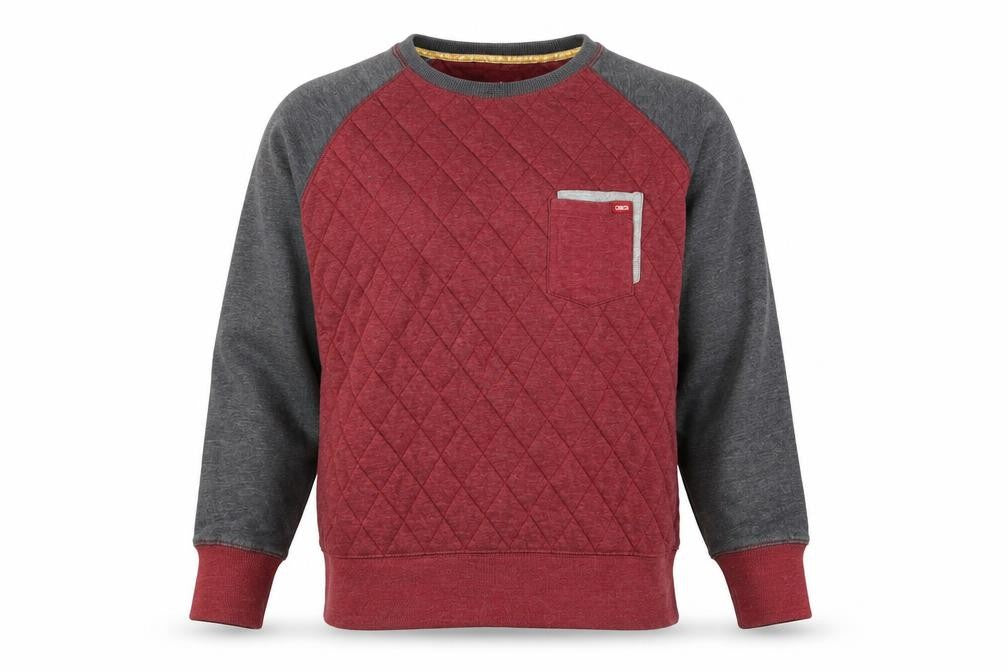 Cinch Mens Red Grey Quilted Crew Neck Jumper Size L