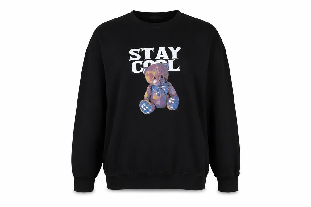 Missguided Women Black UK 10 Pullover Sweatshirt Stay Cool Teddy Graphic