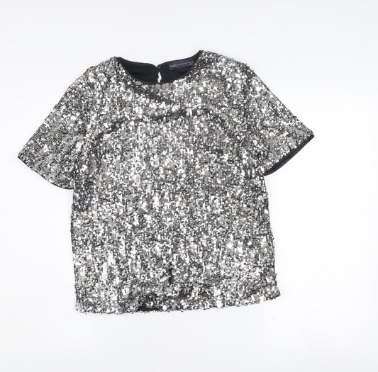 Marks and Spencer Women's Silver Sequin Short Sleeve Blouse Size 6