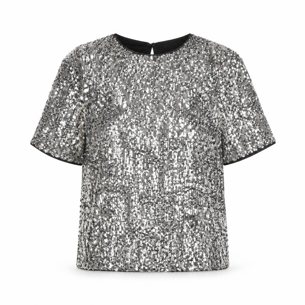Marks & Spencer Women's Silver Sequin Short Sleeve Blouse Size 6