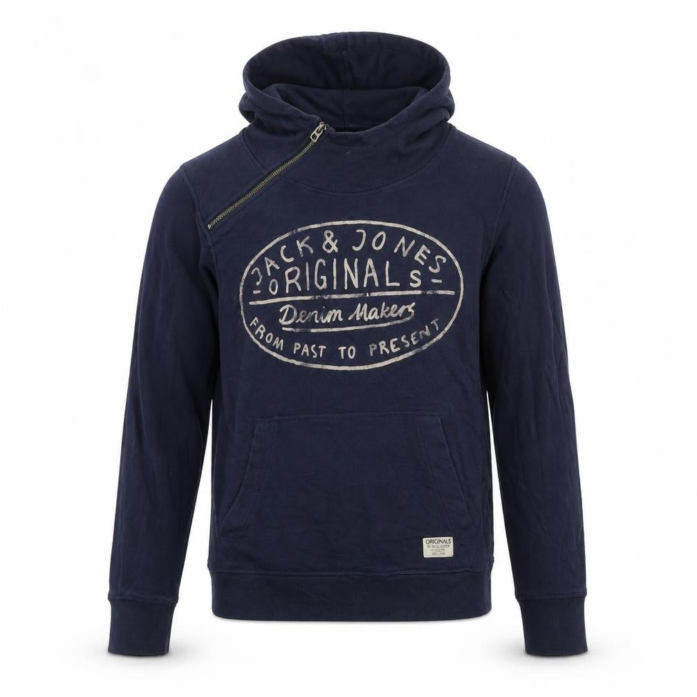 Jack & Jones Originals Men’s Blue Pullover Hoodie Size S Logo Zip Design