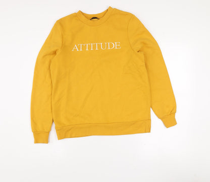 Additional front view of Dunnes Mustard Attitude Sweatshirt women’s small cotton blend