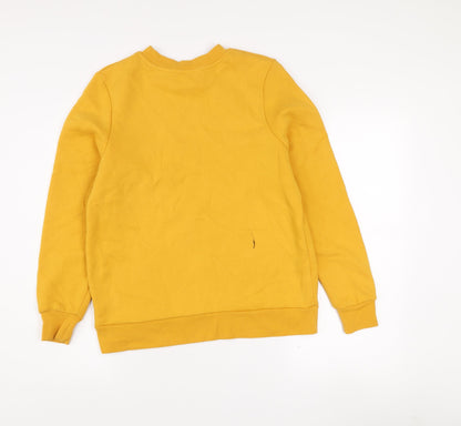 Close-up detail of Dunnes Mustard Attitude Sweatshirt women’s small cotton blend