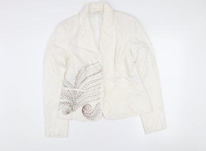 Additional front view of b.young Women Ivory Linen Blend Tailored Blazer, size 10