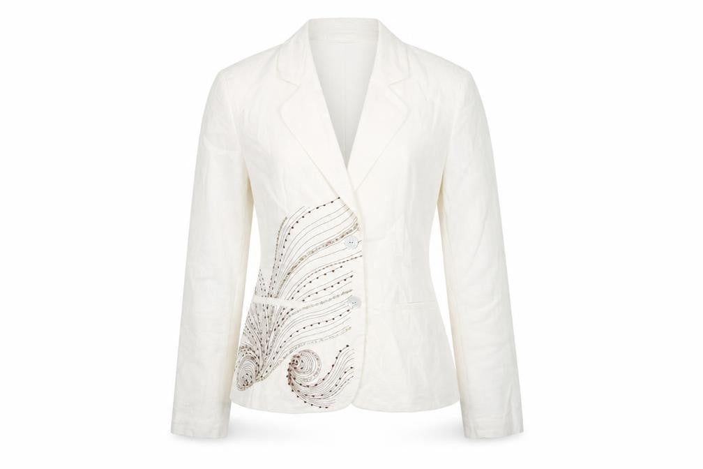 b.young Women Ivory Linen Blend Tailored Blazer Size 10