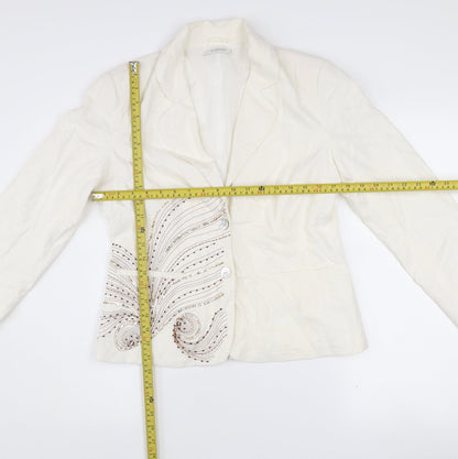 Back view of b.young Women Ivory Linen Blend Tailored Blazer, size 10