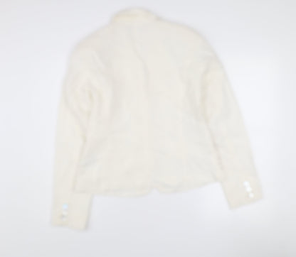 Close-up detail of b.young Women Ivory Linen Blend Tailored Blazer, size 10