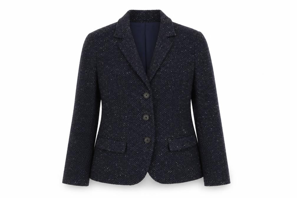 Kew 159 Women's Blue Wool Blend Tweed Blazer UK 12 Classic Single-Breasted Jacket
