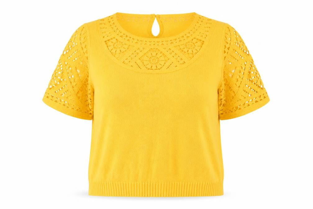 Gallery Women’s Yellow Crochet Knit Cotton Blouse XL