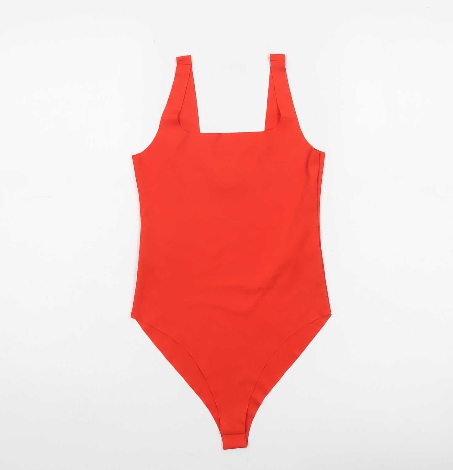Zara Women Red Square Neck Stretch Bodysuit Size S