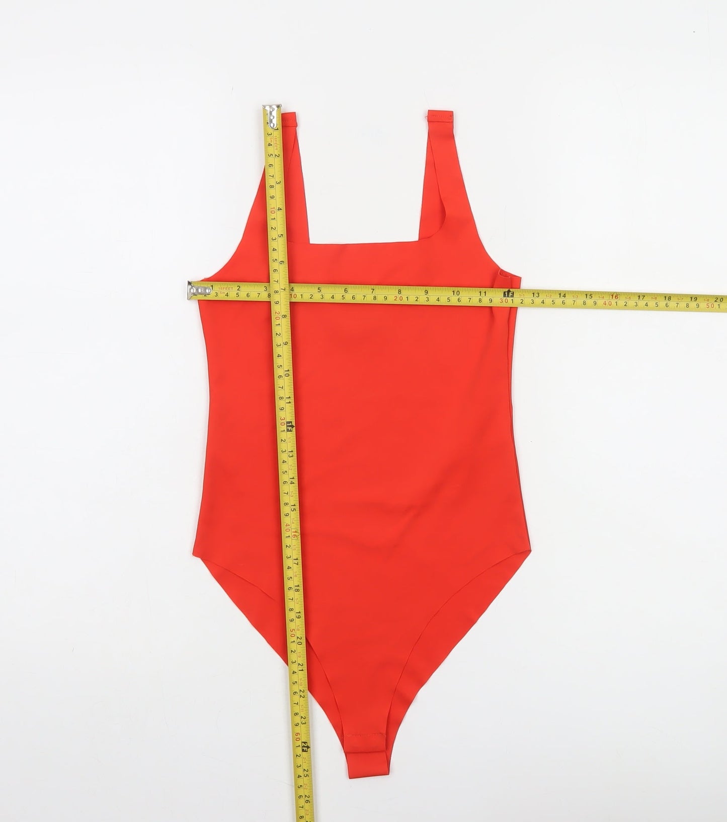 Zara Women Red Square Neck Stretch Bodysuit Size S