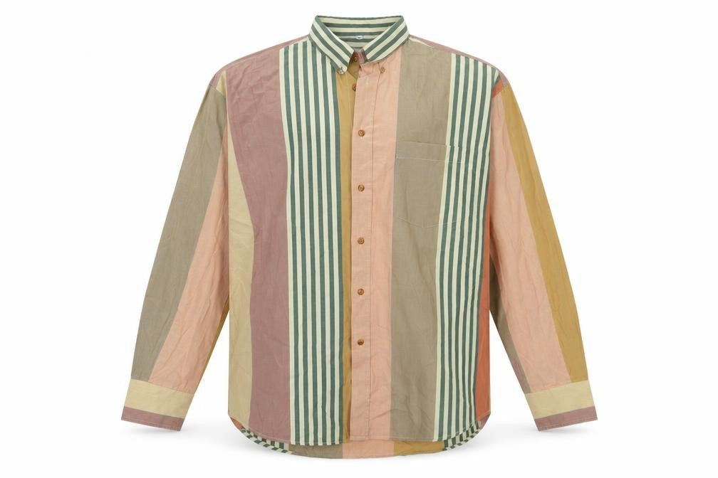 Happy Men’s Multicoloured Striped Cotton Button-Up Shirt Size L