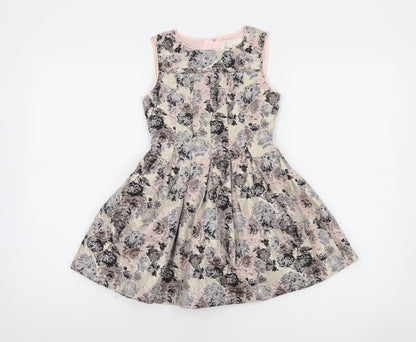 Camilla Girls Beige Floral Sleeveless Fit & Flare Dress Size 5-6 Years