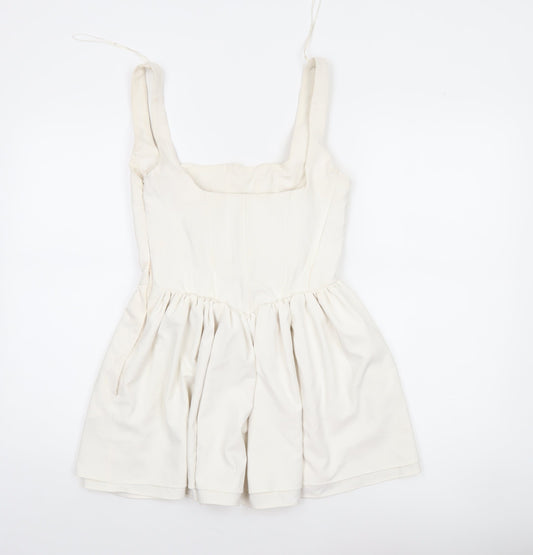 ZARA Women Ivory Fit & Flare Short Dress Size 8 Sleeveless