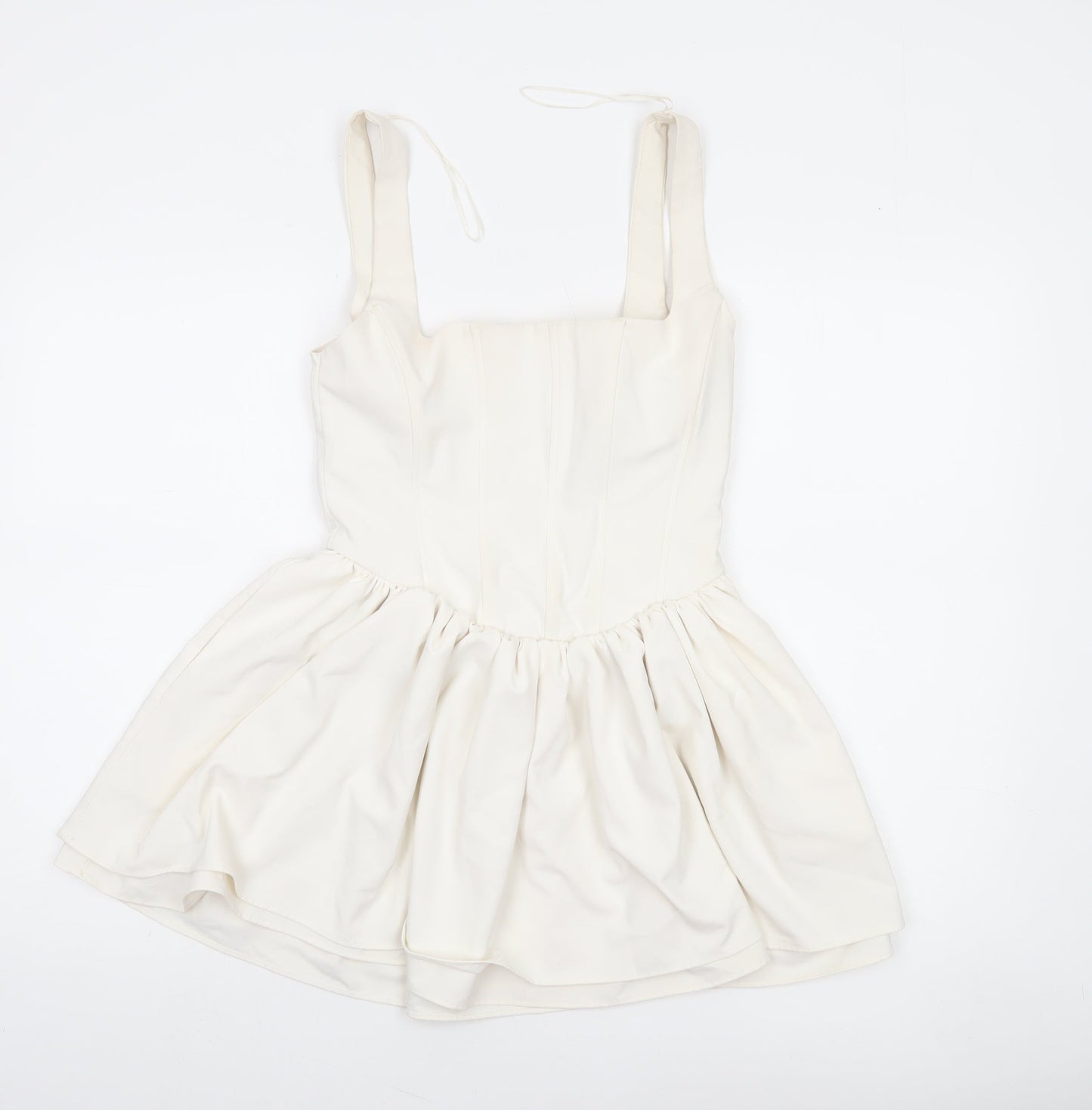 ZARA Women Ivory Fit & Flare Short Dress Size 8 Sleeveless
