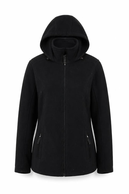 Front view of Lands’ End Women’s Black Fleece Full Zip Hoodie Size Small