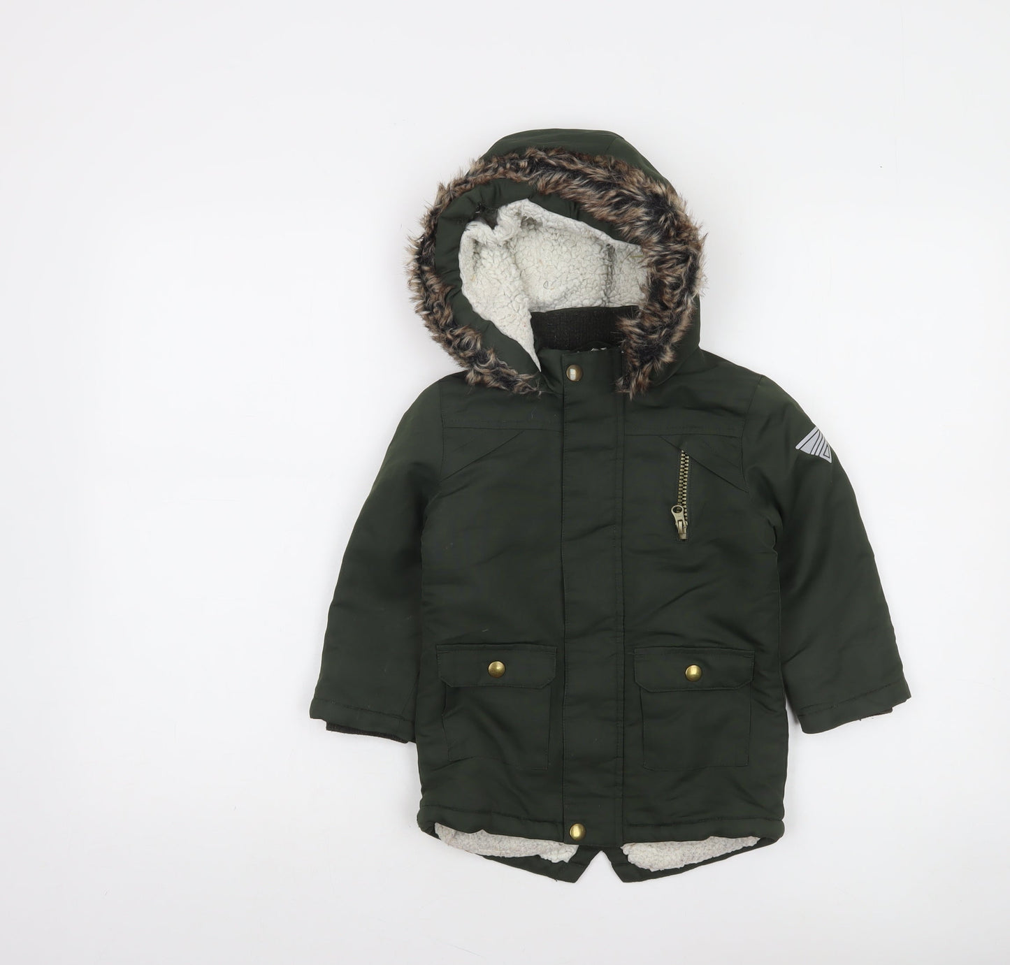 Primark Unisex Baby Green Faux Fur Hooded Parka Coat 24 Months