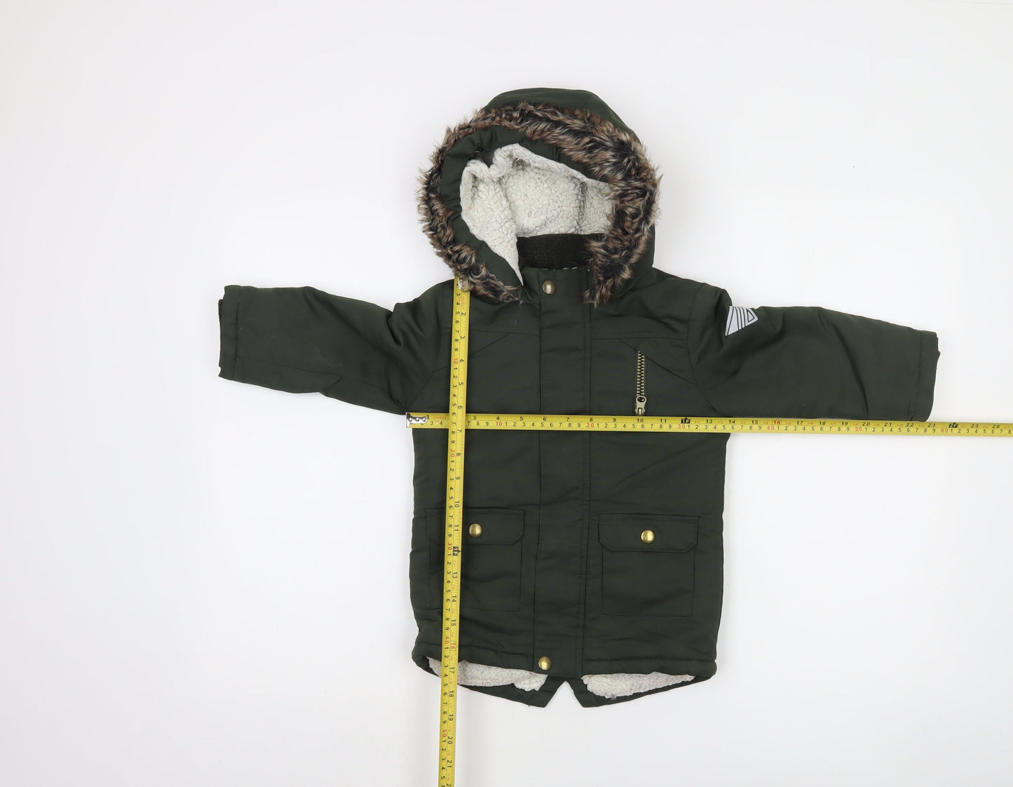 Primark Unisex Baby Green Faux Fur Hooded Parka Coat 24 Months