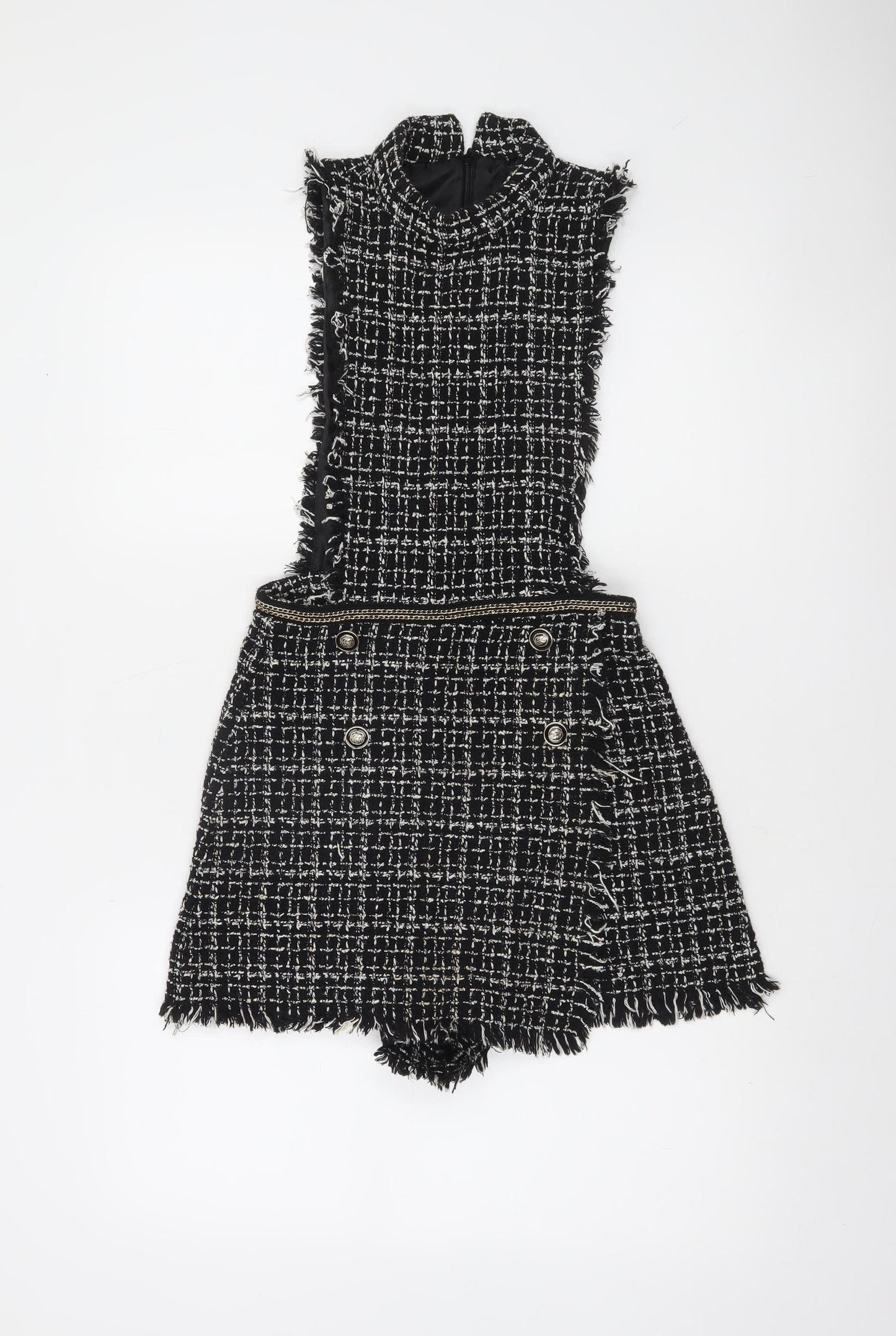 Zara Basic Women's Black Tweed Sleeveless Playsuit XS Bouclé Look