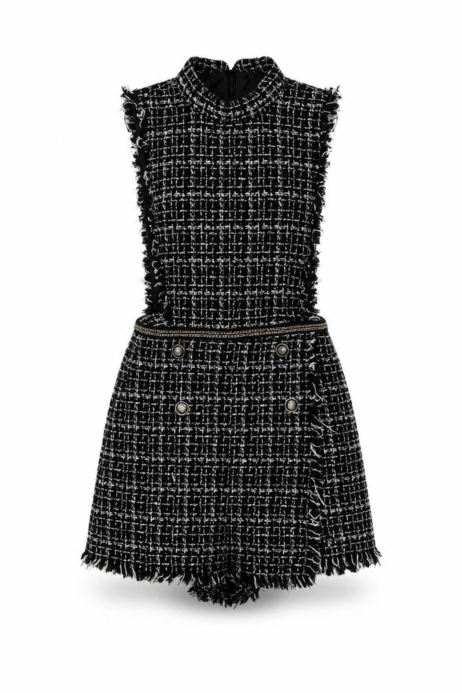 Zara Basic Women's Black Tweed Sleeveless Playsuit XS Bouclé Look