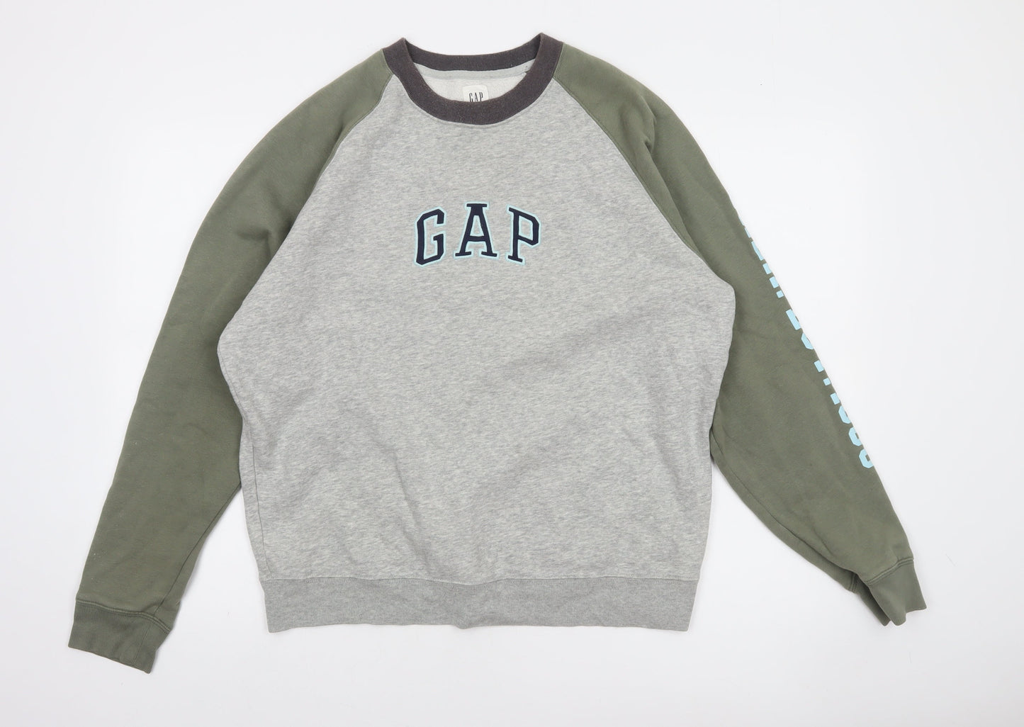 GAP Mens Grey & Khaki Crew Neck Logo Sweatshirt Size M