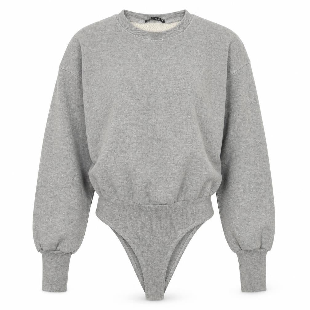 Zara Women Grey Long Sleeve Bodysuit Small Cotton Blend