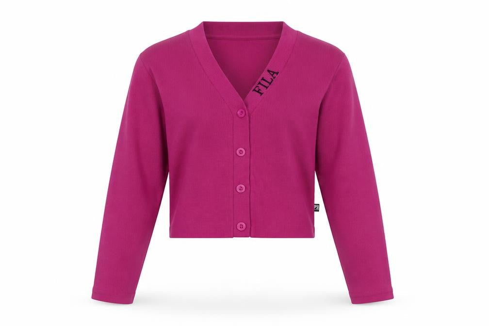 Fila Womens Pink Cropped Button Up Logo Jacket Size M