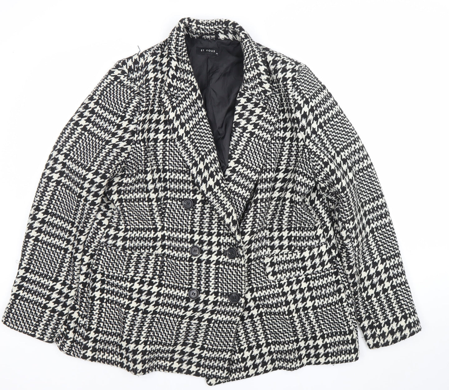 Et Vous Women's Black Check Blazer Jacket Size 20 Wool Look Lined