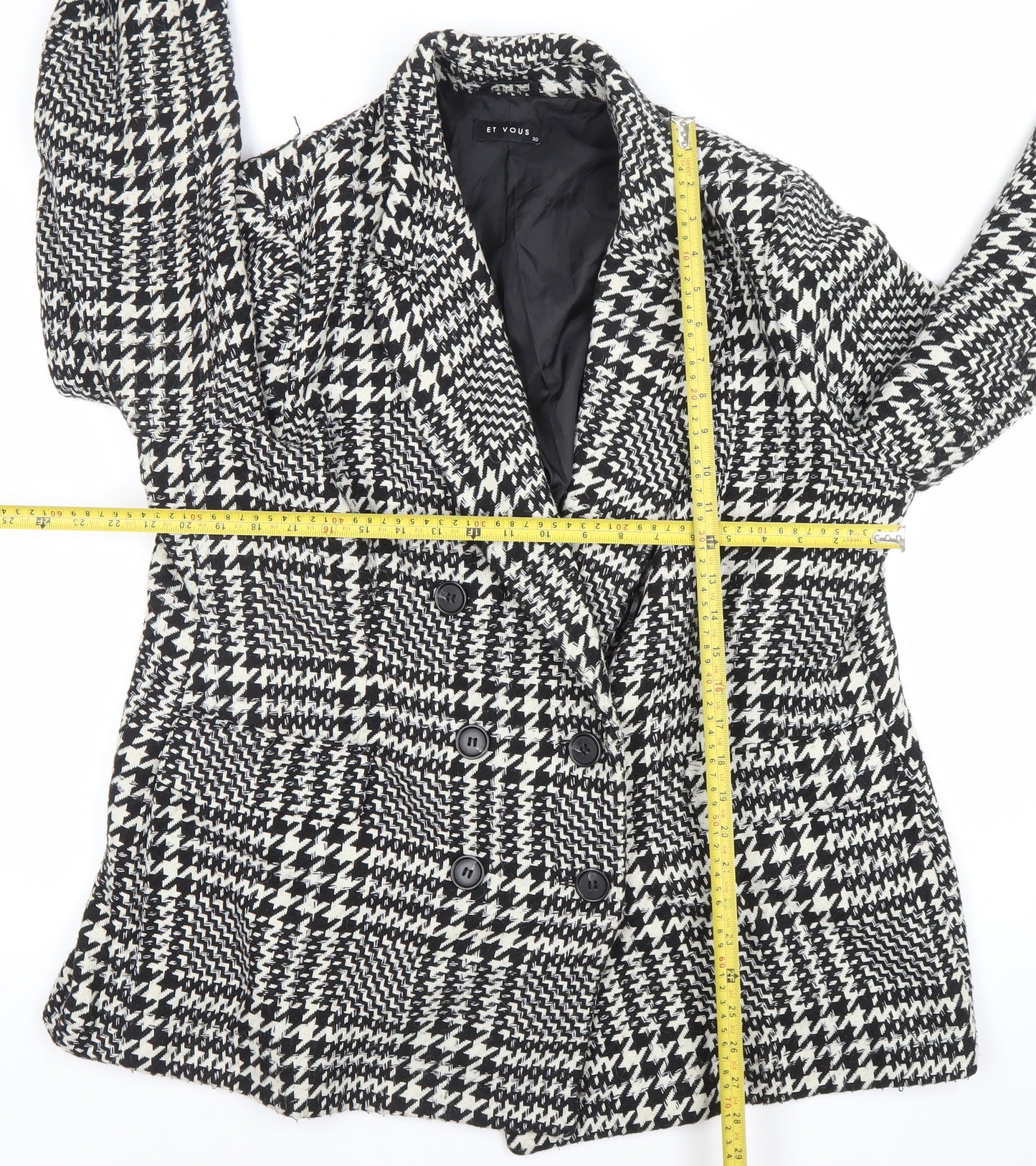 Et Vous Women's Black Check Blazer Jacket Size 20 Wool Look Lined
