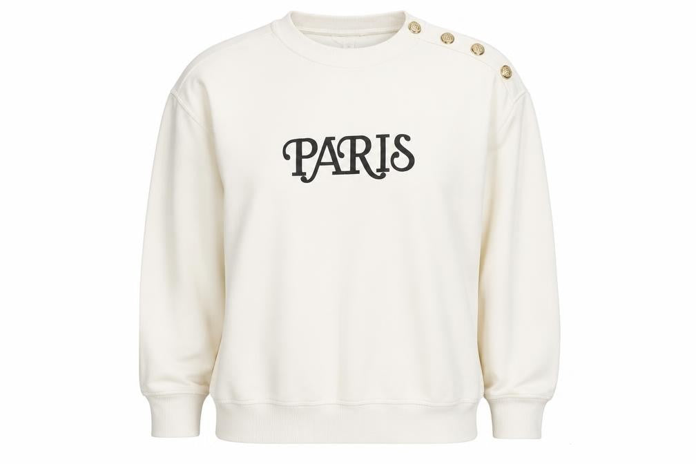 H&M Women Ivory Paris Button Shoulder Sweatshirt Size 12
