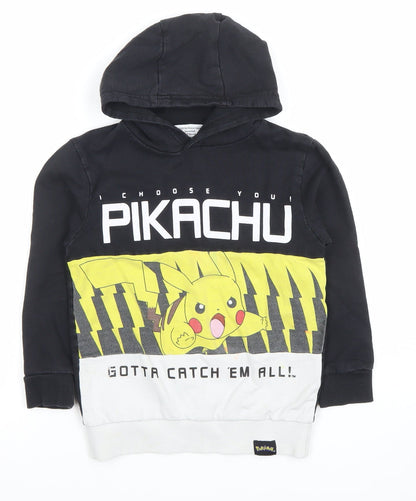 Preloved George Pokémon Boys Black Pikachu Pullover Hoodie 7-8 Years - Front