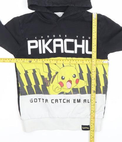 Preloved George Pokémon Boys Black Pikachu Pullover Hoodie 7-8 Years - Back
