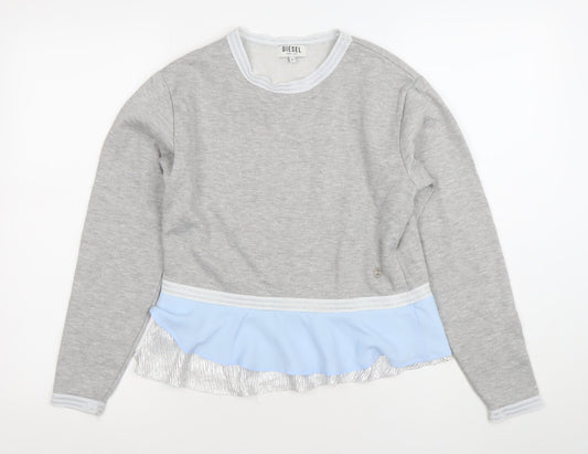 Diesel Womens Grey Blue Ruffle Hem Pullover Sweatshirt Size S
