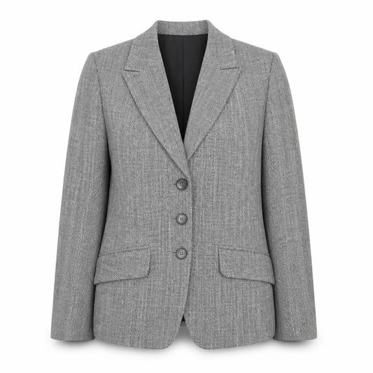 Bianca Womens Grey Size 12 Classic Wool Blend Herringbone Blazer