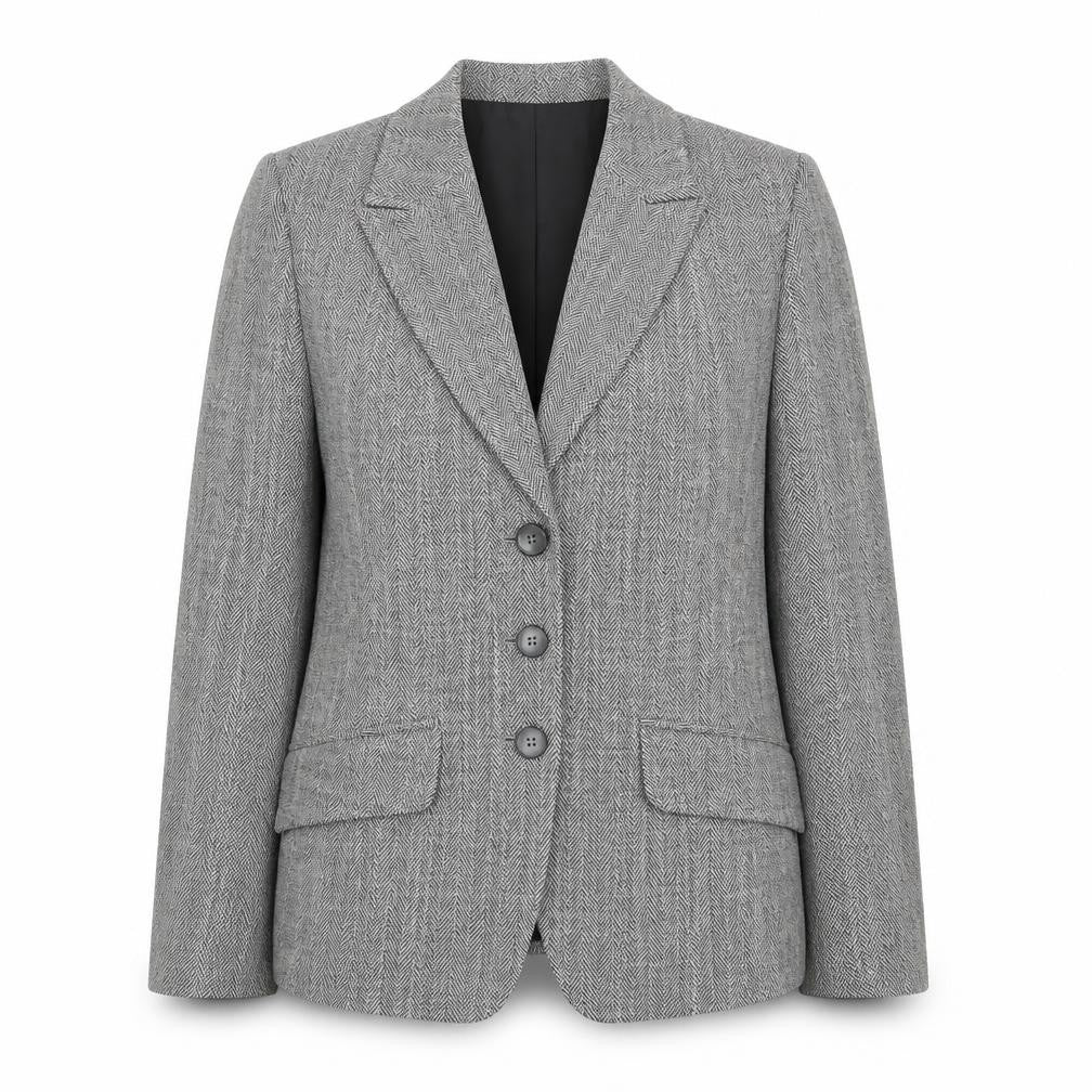 Bianca Womens Grey Size 12 Classic Wool Blend Herringbone Blazer