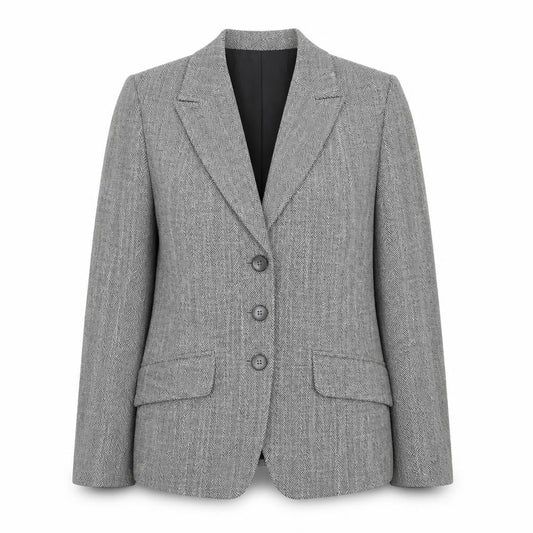 Bianca Womens Grey Size 12 Classic Wool Blend Herringbone Blazer
