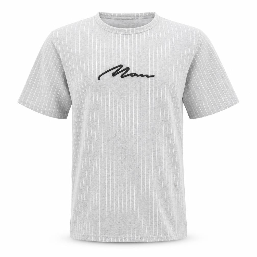 boohooMAN Men's Grey Striped Short Sleeve Crew Neck T-Shirt Size S
