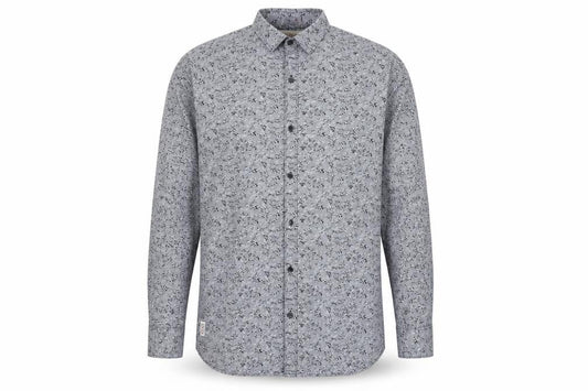 FOUR RANK Men's Grey Floral Long Sleeve Cotton Button-Up Shirt XL