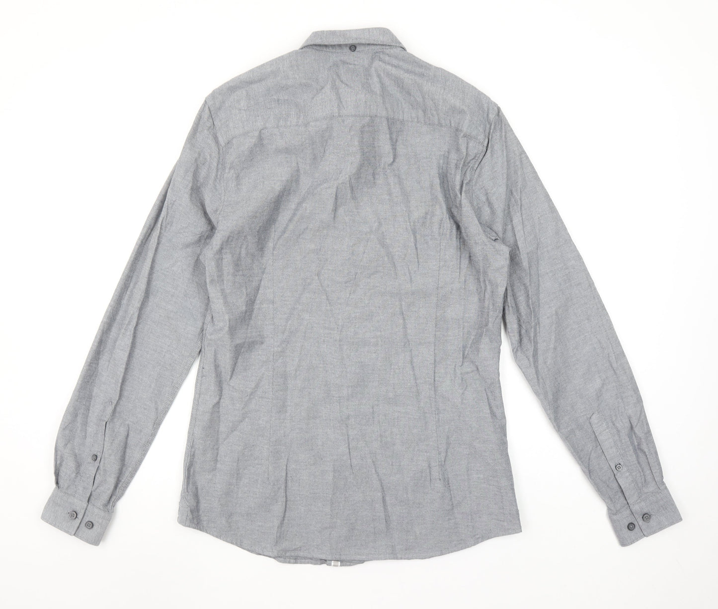 River Island Men's Grey Long Sleeve Stretch Button-Up Shirt S